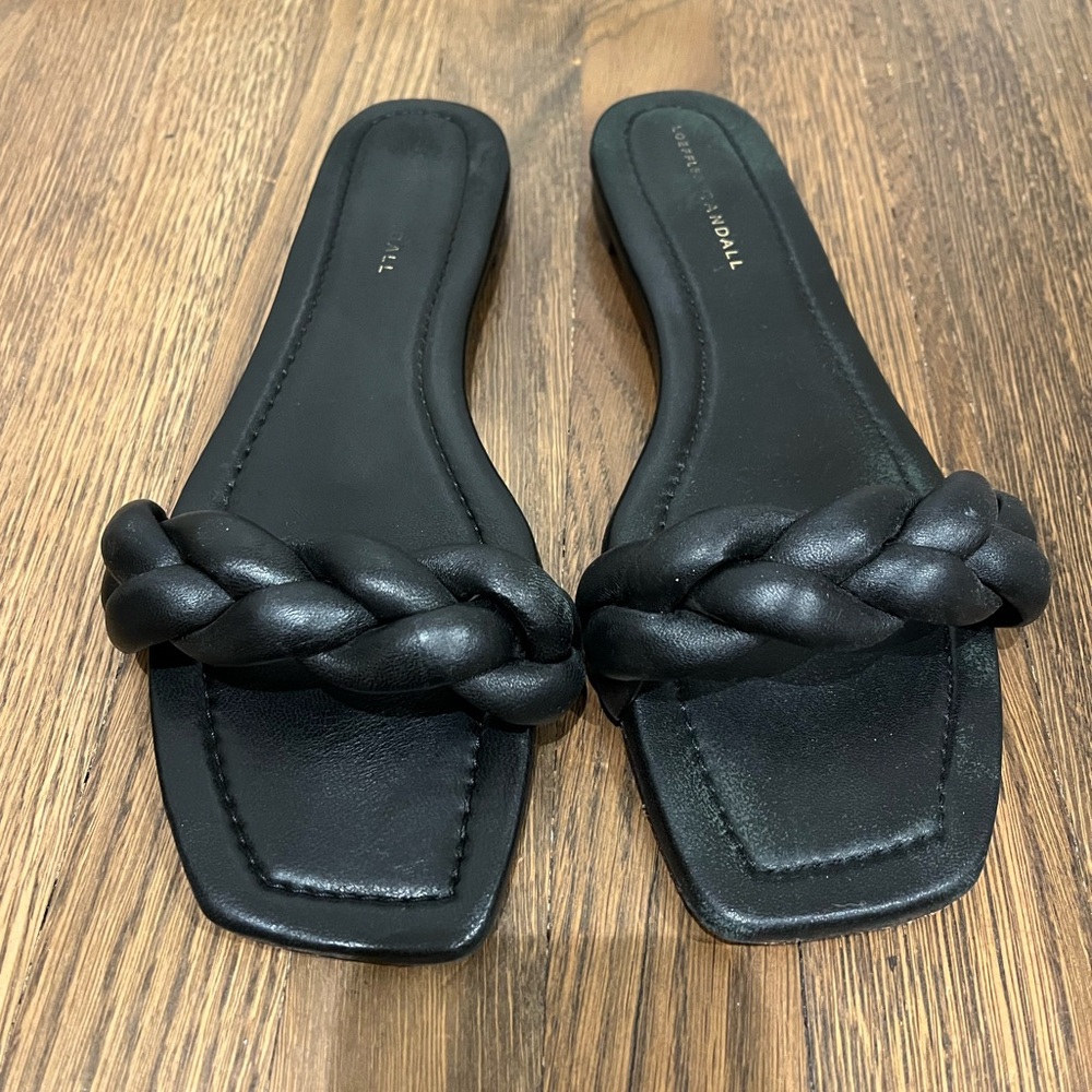 Loeffler Randall black braided slide sandals